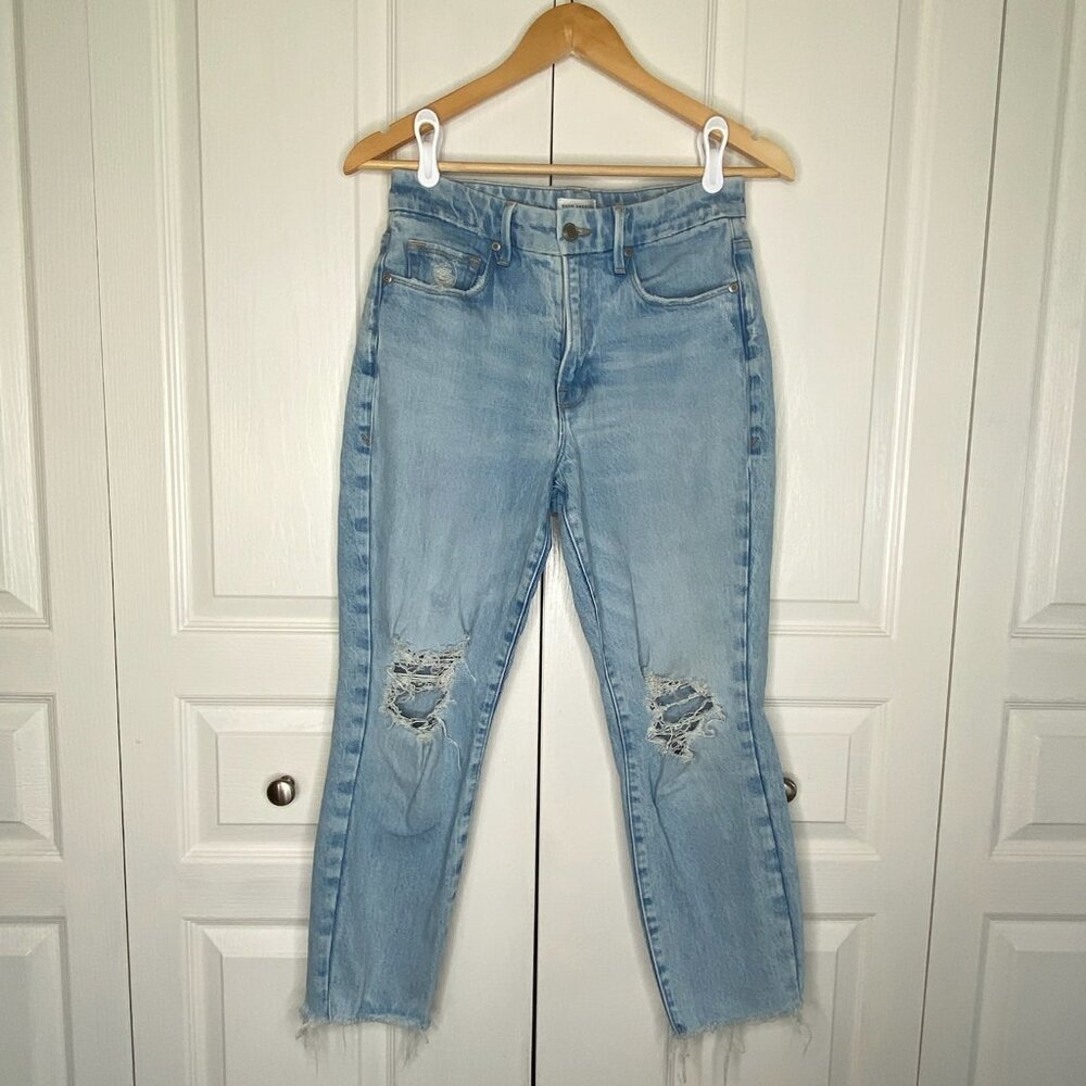Good American Good Girlfriend High Rise Straight Leg Lightwash Size 2/26